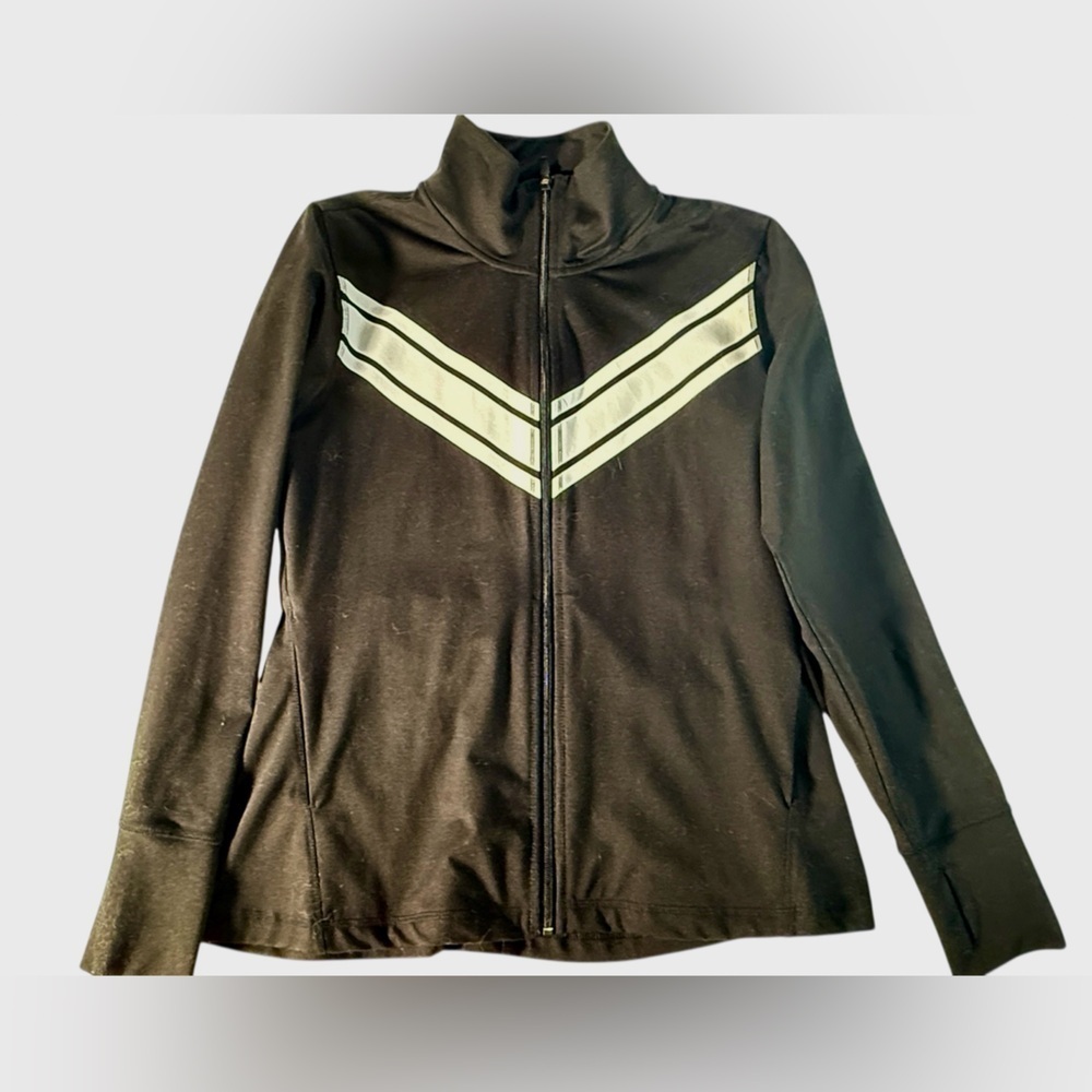DSG Women's Black Track Jacket with White Chevron. Size Large